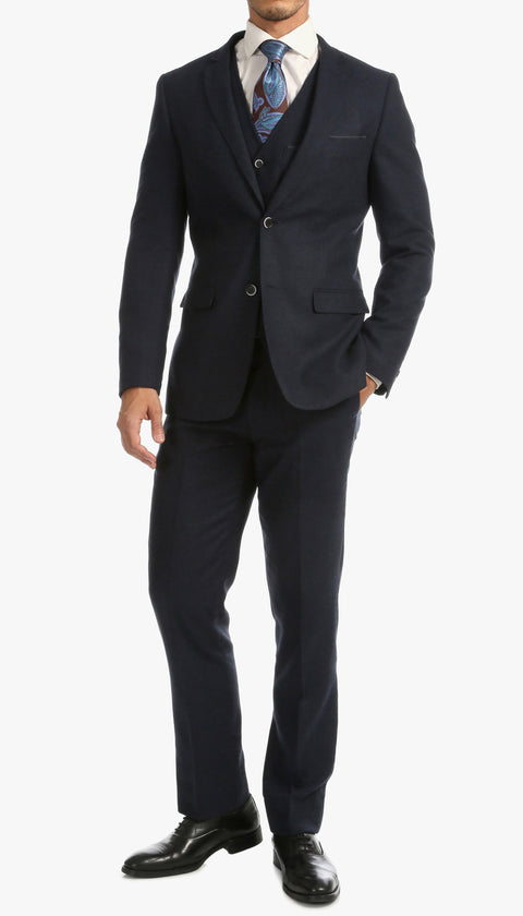 Bradford Navy Tweed With Slim Fit Suit With Five Button Vest