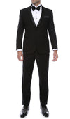 Bronson Black Slim Fit Notch Collar Lapel 2 Piece Tuxedo Suit Set - Tux Blazer Jacket and Pants