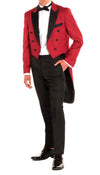 Men's Regular Fit Peak Lapel Red Tailcoat Tuxedo Set