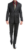 Yves Black Plaid Check Men's Premium 2 Piece Wool Slim Fit Suit