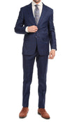 Yves Blue Plaid Check Men's Premium 2 Piece Wool Slim Fit Suit