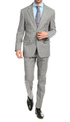 Yves Light Grey Plaid Check Men's Premium 2 Piece Wool Slim Fit Suit