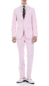 Men'sSlim Fit Two Button Pink Seersucker Suit